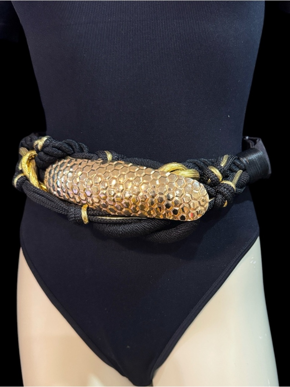 Vintage Carolyn Tanner Woven Belt with Large Statement Metal Accent